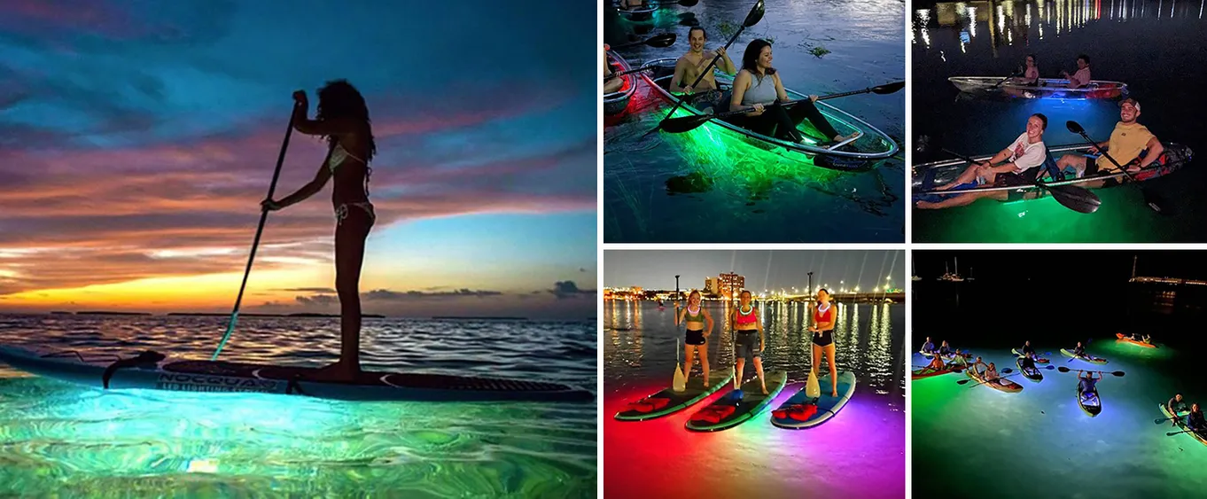 Glow in the Dark Clear Kayak or Clear Paddleboard in Paradise