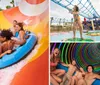 A group of people are enjoying a water slide ride together in an inflatable raft