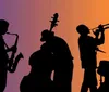 A group of musicians performs live with instruments like a clarinet trumpet trombone guitar and a double bass creating a scene of classic possibly jazz ensemble