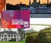 The image is a collage promoting tourism in New Orleans featuring a sightseeing pass regional cuisine a steamboat and a historic plantation home