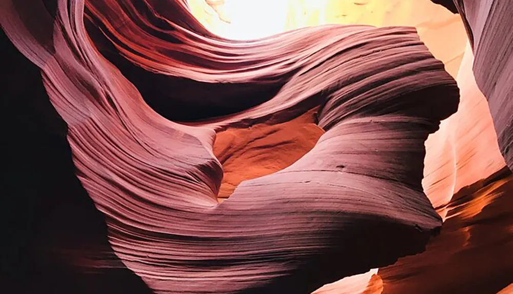 The image shows the smooth flowing sandstone walls of Antelope Canyon illuminated by a warm diffused light from above