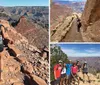 A hiker with a backpack is standing on a rocky trail looking out over the vast expanse of the Grand Canyon