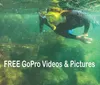 A person is snorkeling underwater near a rocky seabed captured in a photograph with a text overlay promoting FREE GoPro Videos  Pictures