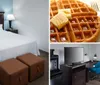 This image shows a neatly made bed in a modern hotel room with two bedside tables lamps and a framed picture on the wall conveying a clean and simple aesthetic