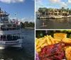 A riverboat named Jungle Queen IV offers barbeque dining experiences as indicated by the inset images of various grilled foods