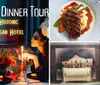 The image shows two people with their faces painted in a Dia de los Muertos style sitting at a candlelit table promoting The Haunted Dinner Tour at the historic Emily Morgan Hotel