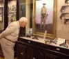 The image is a collage depicting scenes of an Old West-themed attraction including a cowboy with a revolver an underwater diver exhibit a shooting gallery a bartender serving drinks a vintage car a child behind bars a staged tiger exhibit and a fortune-telling machine