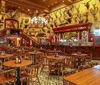 The image is a collage depicting scenes of an Old West-themed attraction including a cowboy with a revolver an underwater diver exhibit a shooting gallery a bartender serving drinks a vintage car a child behind bars a staged tiger exhibit and a fortune-telling machine