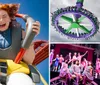 A group of thrilled riders experience the excitement of a roller coaster while a picture inset shows additional amusement in the form of a water ride