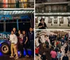 A group of people are posing for a photo in front of a bus that is advertised for a ghost tour in San Antonio