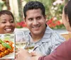 Three people are cheerfully toasting with glasses of white wine outdoors