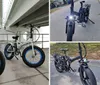 Two fat-tire electric bicycles are parked under a bridge near a body of water