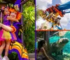 The image is a collage of vibrant joyful scenes from the Busch Gardens Sweetacular Celebration featuring people enjoying amusement rides animal interactions and festive costumes