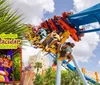 The image is a collage of vibrant joyful scenes from the Busch Gardens Sweetacular Celebration featuring people enjoying amusement rides animal interactions and festive costumes