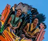 The image promotes Tampas best theme park featuring a vibrant roller coaster and an inset of a child observing a hippo underwater