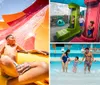 Two joyful children are sliding down a colorful water slide on a sunny day