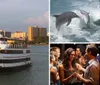 A group of passengers is enjoying the view from the decks of the StarLite Majesty dining cruise ship as it sails in a body of water