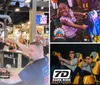 The image features a collage of fun activities including a child playing arcade games people celebrating around a bar a plate of loaded fries and an excited person wearing 3D glasses with the text Triple Play