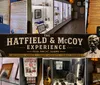 The image showcases a collage of the Hatfield McCoy Experience museum featuring historical displays artifacts and promotional materials highlighting the infamous family feud