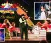 The image showcases a vibrant stage performance at a Christmas-themed Country Tonite show featuring singing dancing and violin playing under festive decorations