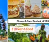 The image promotes Dollywoods Flower  Food Festival scheduled from April 18 to June 7 2026 featuring amusement rides delicious food and colorful flower displays