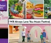 The image promotes the I Will Always Love You Music Festival from March 13 to April 12 2026 featuring attractions like a new ride called Nightflight Expedition food and family fun
