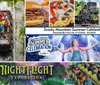 The image advertises the Smoky Mountain Summer Celebration at Dollywood highlighting various attractions and a new ride Night Flight Expedition launching in 2026