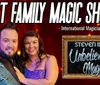 This image is a promotional graphic for the Best Family Magic Show featuring two smiling individuals and mentioning Steven Best Unbelievable Magic along with the endorsement of the International Magicians Society