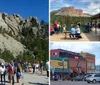 This image shows a crowd of visitors gazing at the iconic Mount Rushmore National Memorial under a clear blue sky