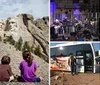 Three children are gazing at the monumental sculpture of four US presidents carved into Mount Rushmore