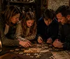 The image is a poster for Bigfoot The Curators Collection an escape room adventure featuring a mysterious man holding an old key inviting participants to unlock the legend of Bigfoot in the woods