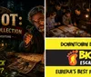 The image is a poster for Bigfoot The Curators Collection an escape room adventure featuring a mysterious man holding an old key inviting participants to unlock the legend of Bigfoot in the woods