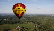 A hot air balloon adorned with the message 