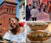 Two women are laughing joyfully while sharing a meal outdoors on a sunny day