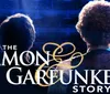 The image shows two silhouetted individuals on stage in front of an audience with the text The Simon  Garfunkel Story prominently displayed suggesting a performance or production about the musical duo