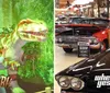 The image promotes the Myrtle Beach Museum Pass featuring attractions Dino Park and Wheels of Yesteryear with unlimited entries for three days