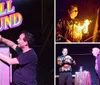A magician performs a trick involving a woman in a box with the word SPELLBOUND in colorful letters behind them