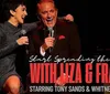 The image features two performers on stage smiling and holding microphones with text advertising Start Spreading the News with Liza  Frank starring Tony Sands and Whitney Grace
