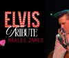 A person in a red jacket holds a microphone with the text Elvis Tribute Maxlee James displayed prominently