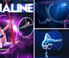 The image features an acrobat performing an impressive archery stunt by aiming a bow and arrow with her feet while in a handstand accompanied by glowing testimonials about her act