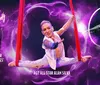 The image showcases three performers engaged in aerial and dangerous acts with vibrant purple hues and dynamic poses promoting their appearances on a talent show as AGT All Stars
