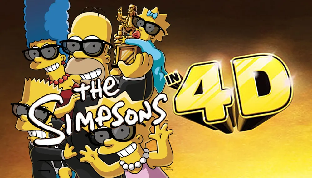 The image shows stylized versions of The Simpsons characters with the text The Simpsons in 4D