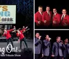 Four performers in red jackets are entertaining an audience on stage during a Frankie Valli tribute show