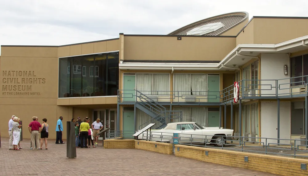 Visitors gather outside the National Civil Rights Museum at the Lorraine Motel the site associated with the assassination of Martin Luther King Jr