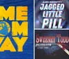 The image features the text COME FROM AWAY in bold yellow letters on a blue wood-textured background with a globe in place of the O in FROM and dates 815 TO 914 in white font on the bottom right