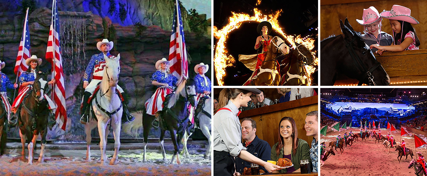 Collage of Dolly Parton's Stampede Dinner and Show Branson