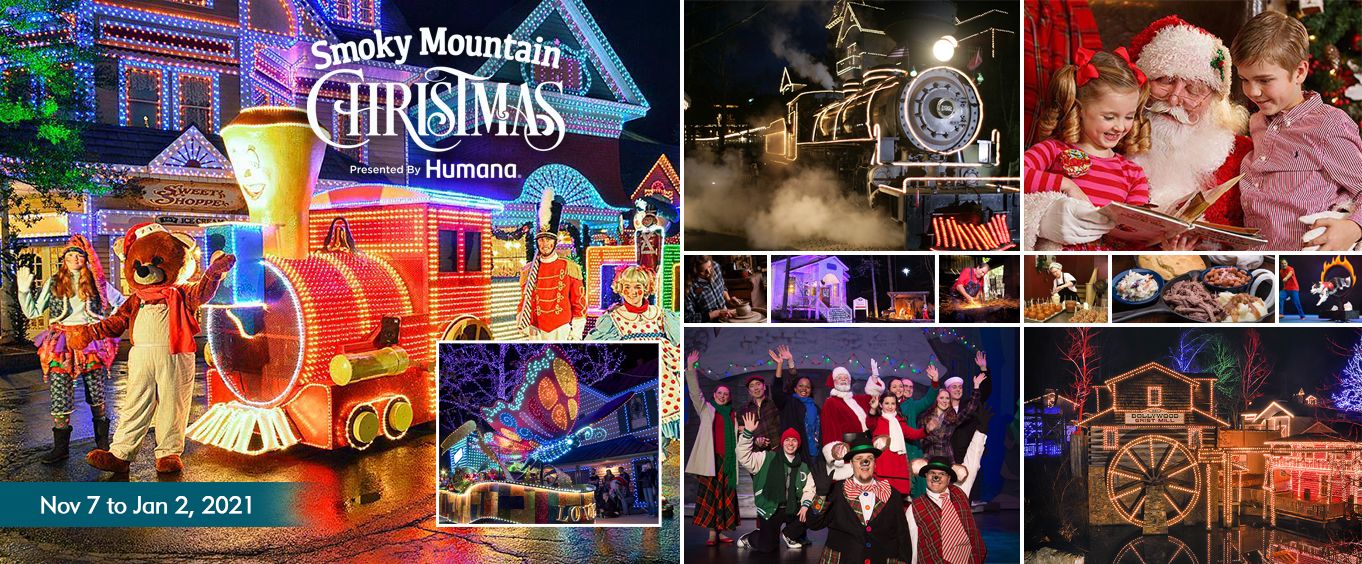 Christmas at Dollywood Theme Park Tennessee Collage