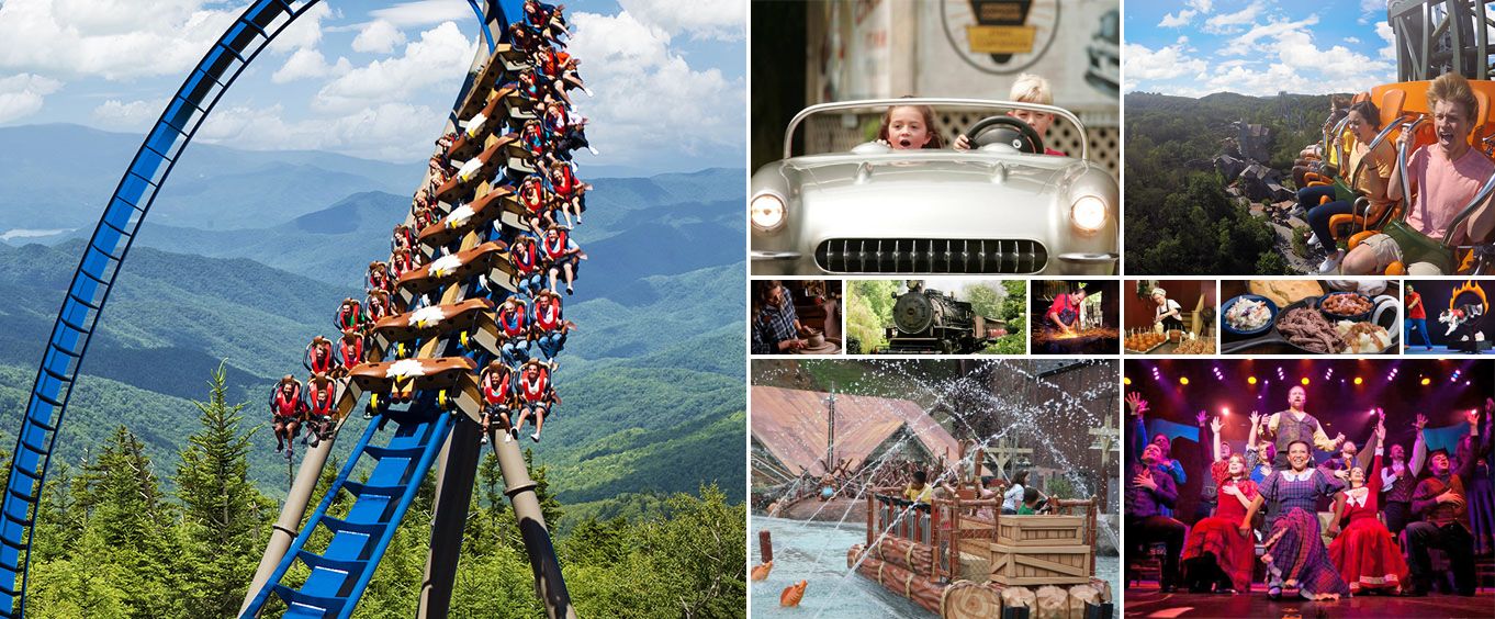 Fun at Dollywood Theme Park Tennessee Collage